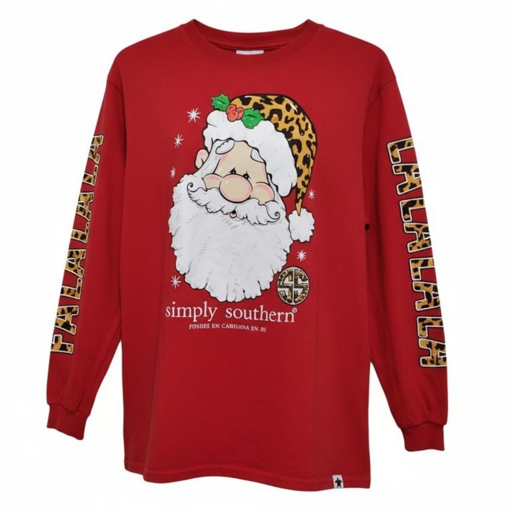 Simply Southern Kids Red Santa Long Sleeve Shirt Youth Large